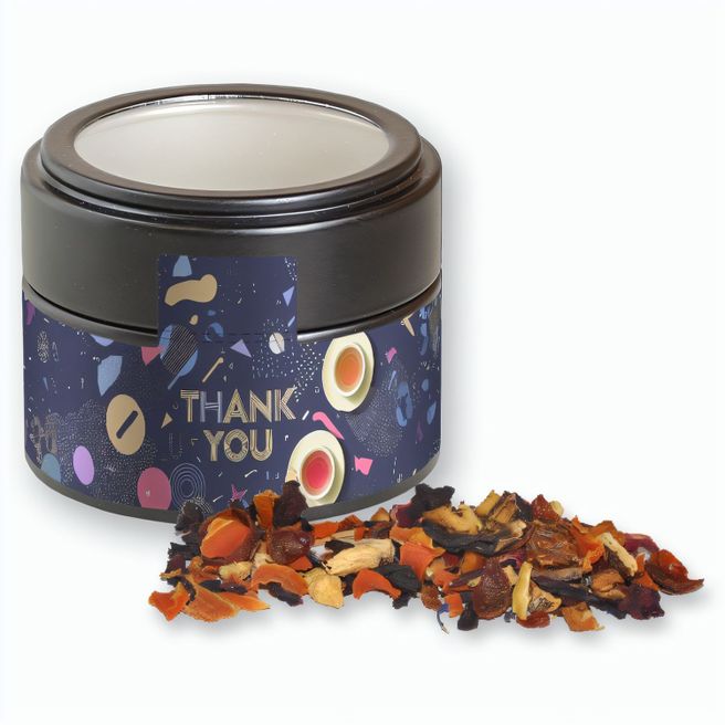 Kaminfeuer Tee, ca. 30g, Metalldose Mini mit Sichtfenster schwarz