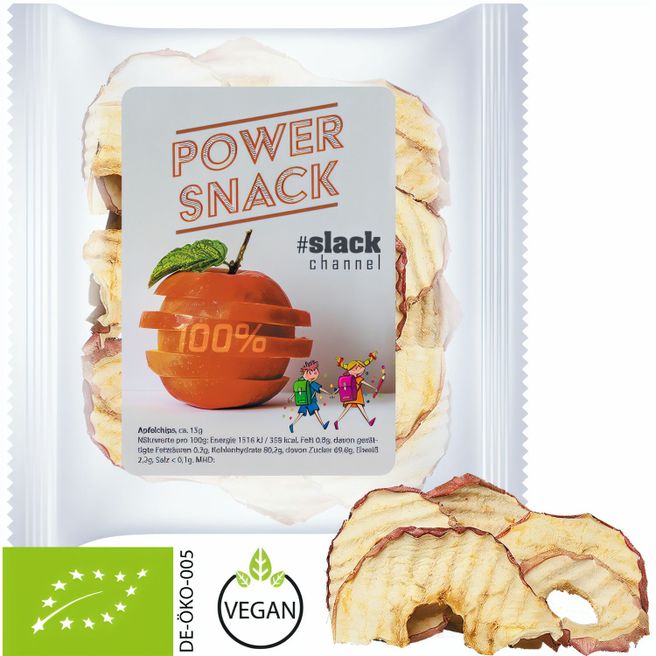 Produktabbildung Bio Apfelchips, ca. 15g, Express Maxi-XL-Tüte mit Etikett Bio Apfelchips, ca. 15g, Express Maxi-XL-Tüte mit Etikett