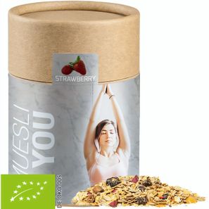 Bio Müsli Erdbeerchen, ca. 60g, Kraftpapierdose Midi