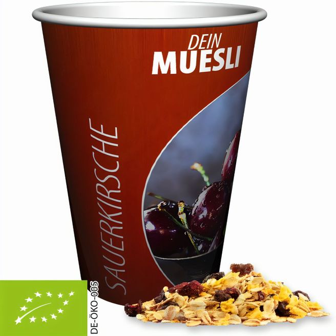 Produktabbildung Bio Müsli Sauerkirsche, ca. 50g, Snackbecher Maxi Bio Müsli Sauerkirsche, ca. 50g, Snackbecher Maxi