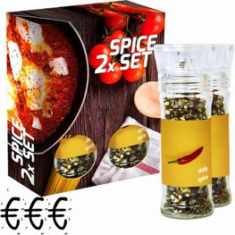 verschiedene Gewürzmischungen Bio und nicht Bio (Kategorie 3), 70-160g, 2er Set Glas mit Kunststoffmahlwerk in Faltschachtel