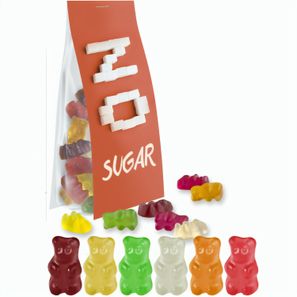 Gummibärchen zuckerfrei, ca. 40g, Express Blockbodenbeutel mit Werbereiter