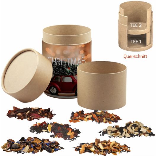 Produktabbildung Verschiedene Weihnachts Teesorten, Bio und nicht-Bio, ca. 150g, Doppel Kraftpapierdose Maxi Verschiedene Weihnachts Teesorten, Bio und nicht-Bio, ca. 150g, Doppel Kraftpapierdose Maxi (Bild 1)