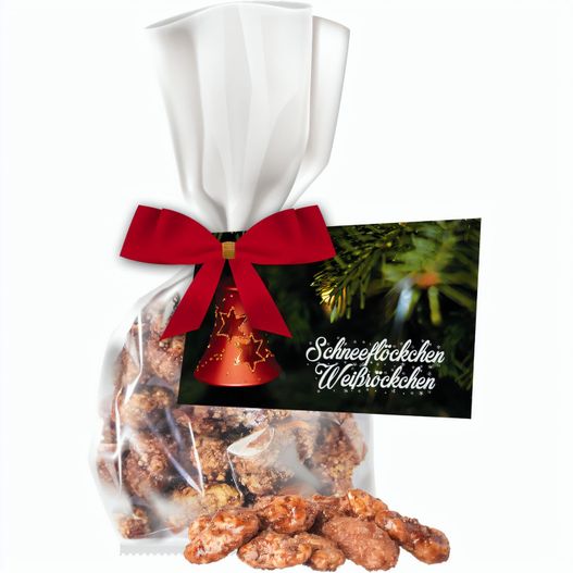 Feuergebrannte Mandeln, ca. 30g, Express Flachbeutel mit Schleife mit Werbekarte (Bild 1)