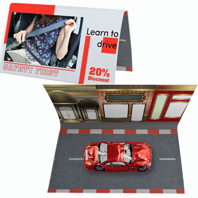 Schoko-Auto Mix, ca. 13g, Werbekarte gefaltet