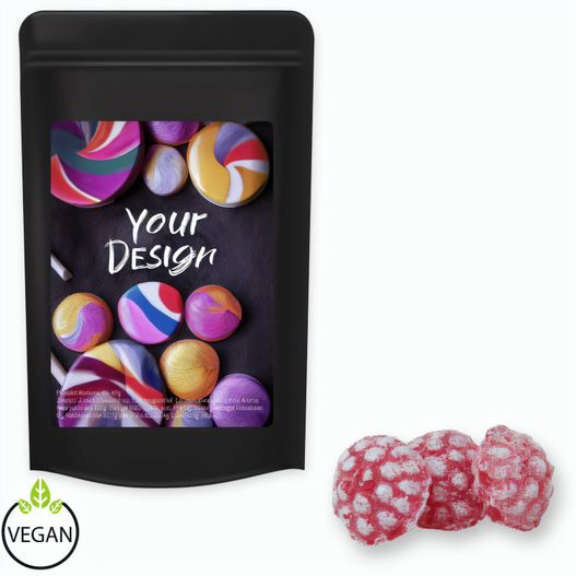 Produktabbildung Himbeer Bonbons, ca. 80g, Standbeutel Midi schwarz Himbeer Bonbons, ca. 80g, Standbeutel Midi schwarz (Bild 1)