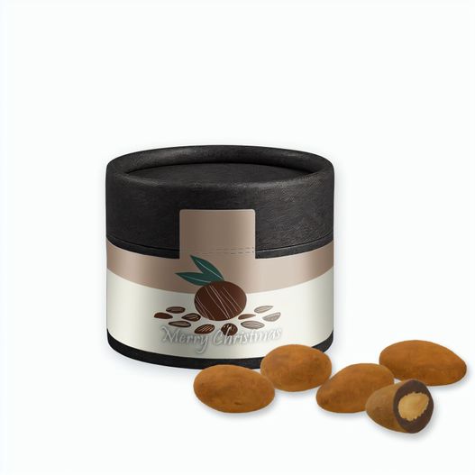 Produktabbildung Schokomandeln mit Zimt, ca. 40g, Kraftpapierdose Mini schwarz Schokomandeln mit Zimt, ca. 40g, Kraftpapierdose Mini schwarz (Bild 1)