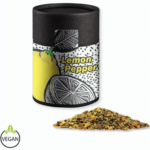 Gewürzmischung Zitronen-Pfeffer, ca. 75g, Kraftpapierdose Midi schwarz (Bild 1)
