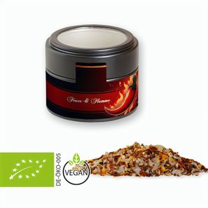 Bio Gewürzmischung Feuer und Flamme, ca. 60g, Metalldose Mini mit Sichtfenster schwarz