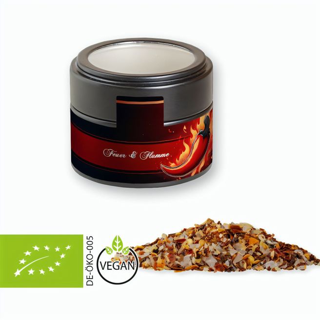 Bio Gewürzmischung Feuer und Flamme, ca. 60g, Metalldose Mini mit Sichtfenster schwarz