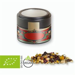 Bio Kräutertee Vierjahreszeiten, ca. 15g, Metalldose Mini mit Sichtfenster schwarz