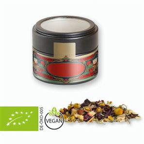 Bio Kräutertee Vierjahreszeiten, ca. 15g, Metalldose Mini mit Sichtfenster schwarz
