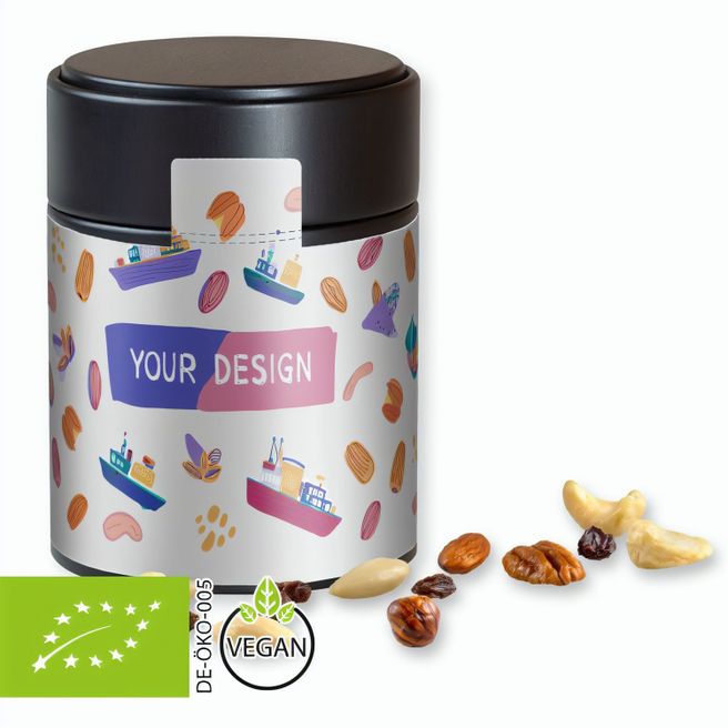 Bio Studentenfutter, ca. 100g, Metalldose Midi schwarz