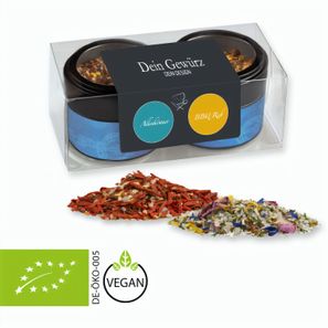 verschiedene Gewürzmischungen Bio und nicht Bio (Kategorie 3), ca. 70-220g, Metalldose Mini mit Sichtfenster im 2er Set