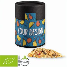 Bio Müsli Sauerkirsche, ca. 60g, Kraftpapierdose Midi schwarz