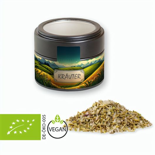 Bio Gewürzmischung Kräutersalz, ca. 75g, Metalldose Mini mit Sichtfenster schwarz (Bild 1)