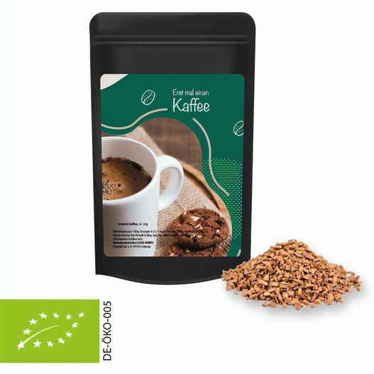 Produktabbildung Bio Instant Kaffee, ca. 20g, Standbeutel Mini schwarz Bio Instant Kaffee, ca. 20g, Standbeutel Mini schwarz (Bild 1)
