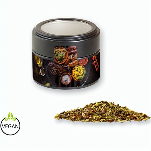 Gewürzmischung Steakgewürz, ca. 60g, Metalldose Mini mit Sichtfenster schwarz (Bild 1)