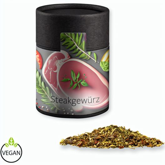 Gewürzmischung Steakgewürz, ca. 75g, Kraftpapierdose Midi schwarz (Bild 1)