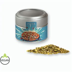 Gewürzmischung Pizza-Kräuter, ca. 16g, Metalldose Mini mit Sichtfenster silber