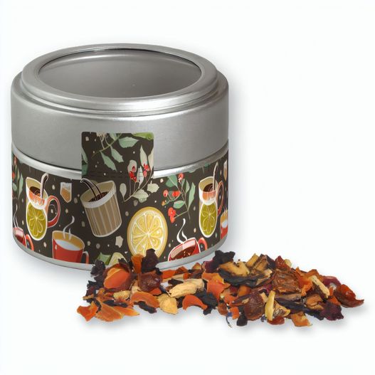Kaminfeuer Tee, ca. 30g, Metalldose Mini mit Sichtfenster silber (Bild 1)