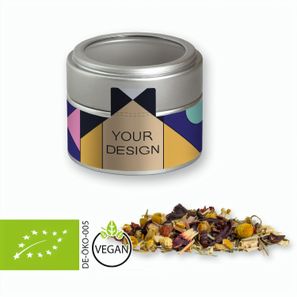 Bio Kräutertee Vierjahreszeiten, ca. 15g, Metalldose Mini mit Sichtfenster silber
