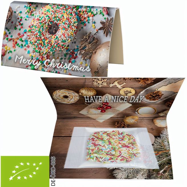 Bio Zucker-Streusel, ca. 15g, Werbekarte A6 gefaltet