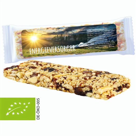 Bio Knusperriegel Cranberry-Mandel, 25g, Express Flowpack mit Etikett (Bild 1)