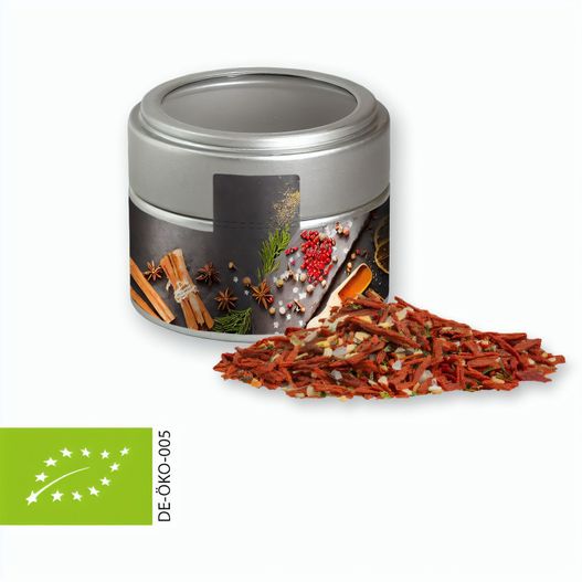 Bio Weihnachts Gewürzmischung Salat, ca. 50g, Metalldose Mini mit Sichtfenster silber (Bild 1)