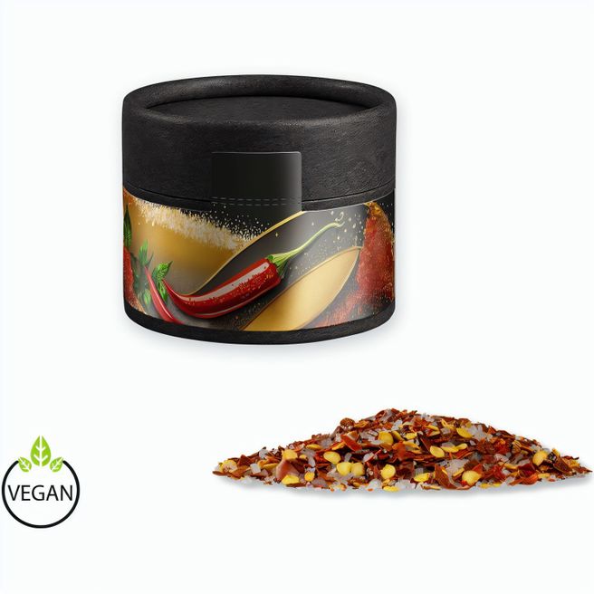 Gewürzmischung Chili-Salz, ca. 30g, Kraftpapierdose Mini schwarz
