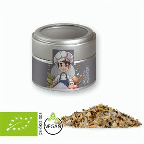 Bio Gewürzmischung Alleskönner, ca. 60g, Metalldose Mini mit Sichtfenster silber