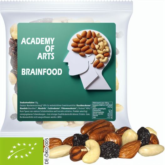 Produktabbildung Bio Studentenfutter, ca. 30g, Express Maxi-Tüte mit Etikett Bio Studentenfutter, ca. 30g, Express Maxi-Tüte mit Etikett (Bild 1)