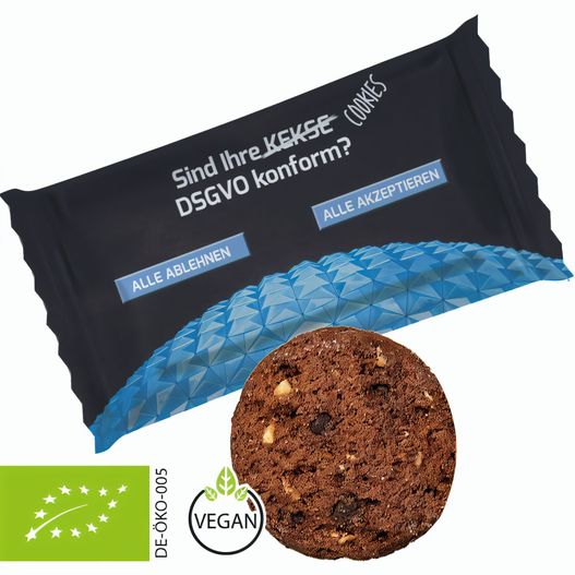 Produktabbildung Bio Cookie Schoko-Haselnuss, ca. 7g, Flowpack Bio Cookie Schoko-Haselnuss, ca. 7g, Flowpack (Bild 1)