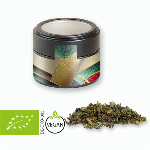 Bio Grüner Tee mit Minze, ca. 18g, Metalldose Mini mit Sichtfenster schwarz (Bild 1)
