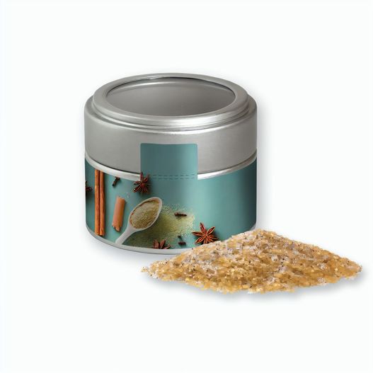 Produktabbildung Vanillezucker, ca. 85g, Metalldose Mini mit Sichtfenster silber Vanillezucker, ca. 85g, Metalldose Mini mit Sichtfenster silber (Bild 1)