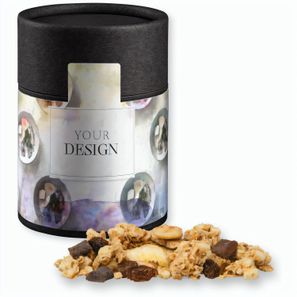 Müsli Knusper Banane-Schoko, ca. 70g, Kraftpapierdose Midi schwarz