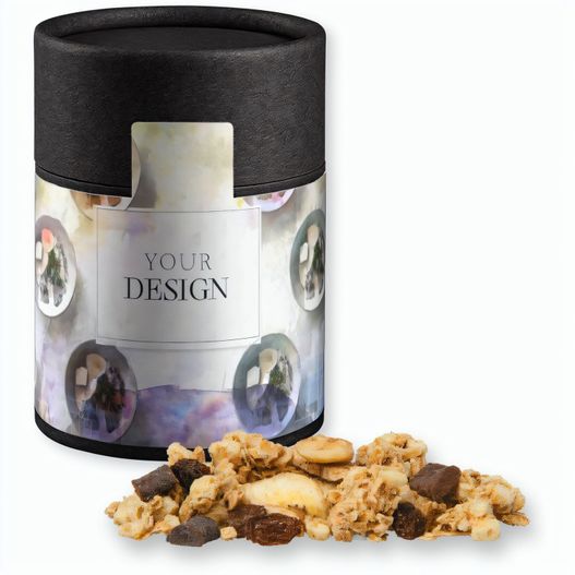 Müsli Knusper Banane-Schoko, ca. 70g, Kraftpapierdose Midi schwarz (Bild 1)