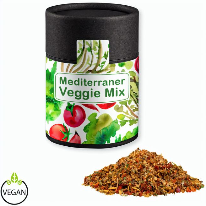 Gewürzmischung Mediterraner Veggie Mix, ca. 50g, Kraftpapierdose Midi schwarz