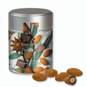 Schokomandeln mit Zimt, ca. 100g, Metalldose Midi silber