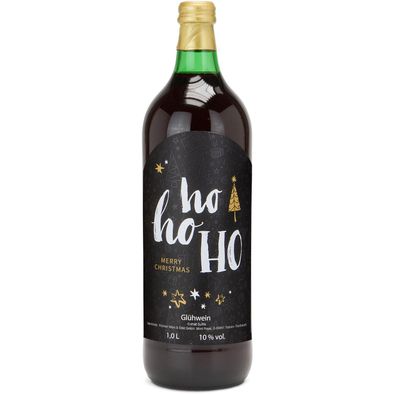 Glühwein - Flasche grün, 1 l - Motiv: HOHOHO