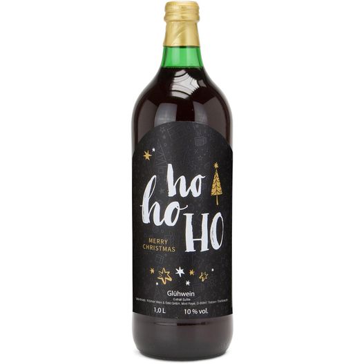 Glühwein - Flasche grün, 1 l - Motiv: HOHOHO (Bild 1)