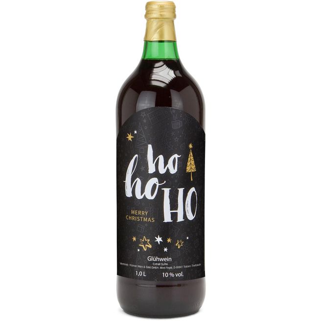 Glühwein - Flasche grün, 1 l - Motiv: HOHOHO