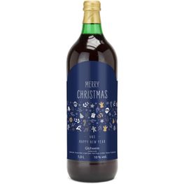 Glühwein - Flasche grün, 1 l - Motiv: Merry Christmas (blau)