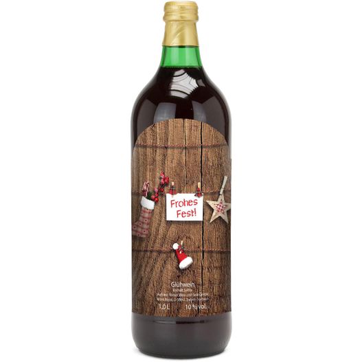 Produktabbildung Glühwein - Flasche grün, 1 l - Motiv: Frohes Fest Glühwein - Flasche grün, 1 l - Motiv: Frohes Fest (Bild 1)