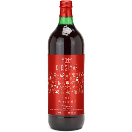 Glühwein - Flasche grün, 1 l - Motiv: Merry Christmas (rot) (Bild 1)