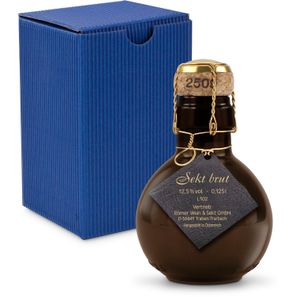 Origineller Sekt schwarzer Anhänger - Karton Blau, 125 ml