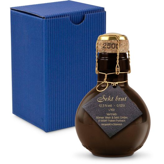 Origineller Sekt schwarzer Anhänger - Karton Blau, 125 ml (Bild 1)