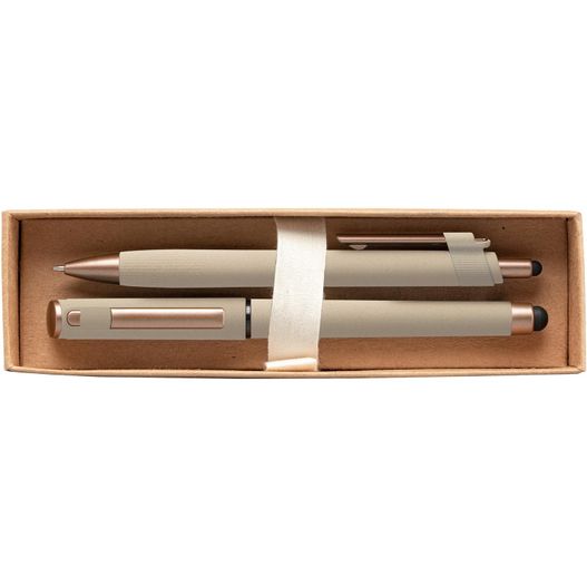 York Kugelschreiber-Geschenkset mit bronzefarbenen Akzenten aus recyceltem Kunststoff inkl. verzierter Geschenkbox (Bild 1)