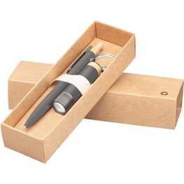 Reborn Geschenkset mit Kugelschreiber und Taschenlampe mit Bambus-Akzenten aus recyceltem Aluminium