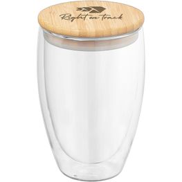 Produktabbildung Sculpture - 355 ml Glasbecher mit Bambus-Deckel - Doppelwandig Sculpture - 355 ml Glasbecher mit Bambus-Deckel - Doppelwandig